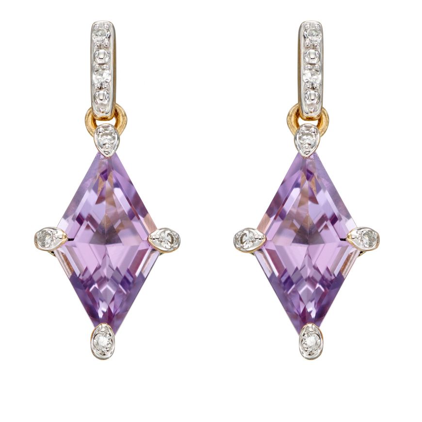 9ct Gold Amethyst and Diamond Earrings