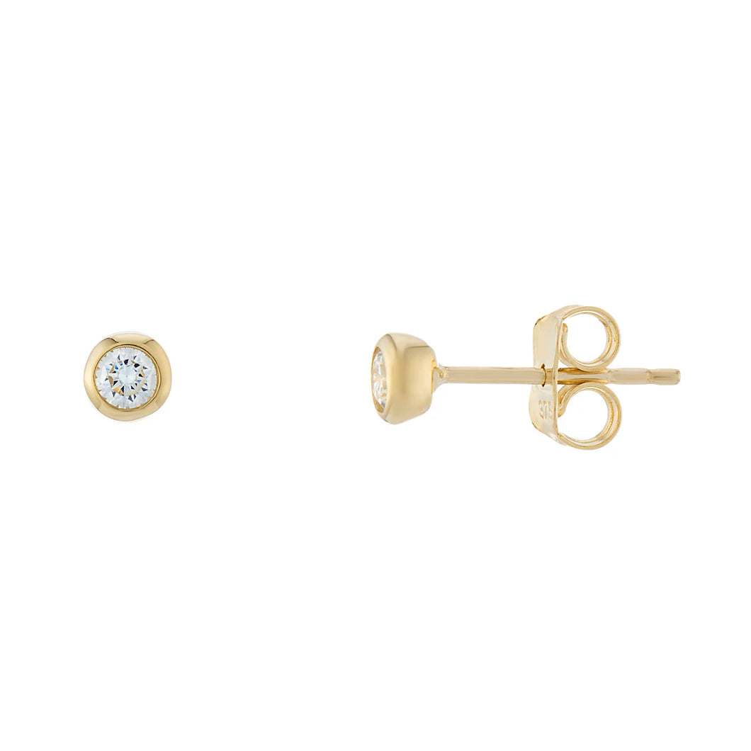 9ct Gold Cubic Zirconia Rub Over Studs