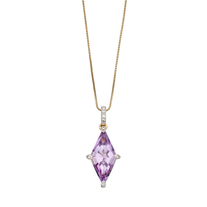 9ct Gold Amethyst and Diamond Kite Necklace