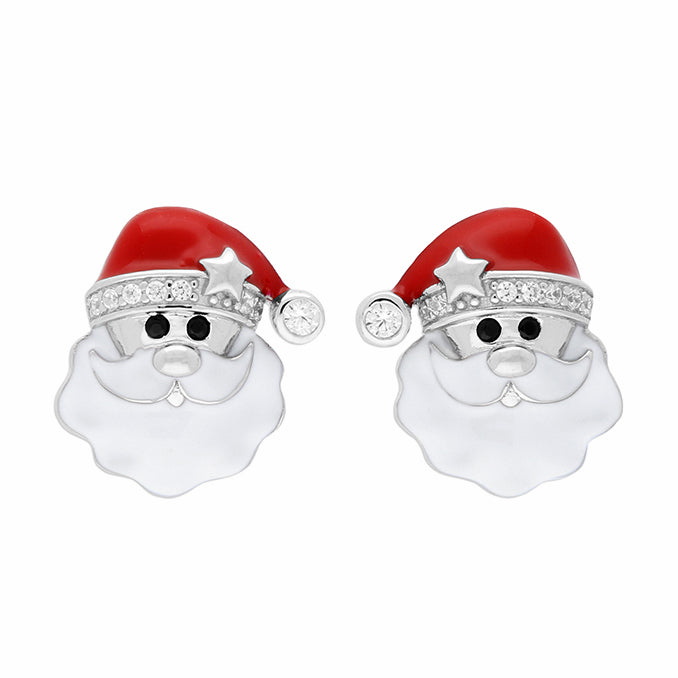 Silver and Enamel Santa Earrings