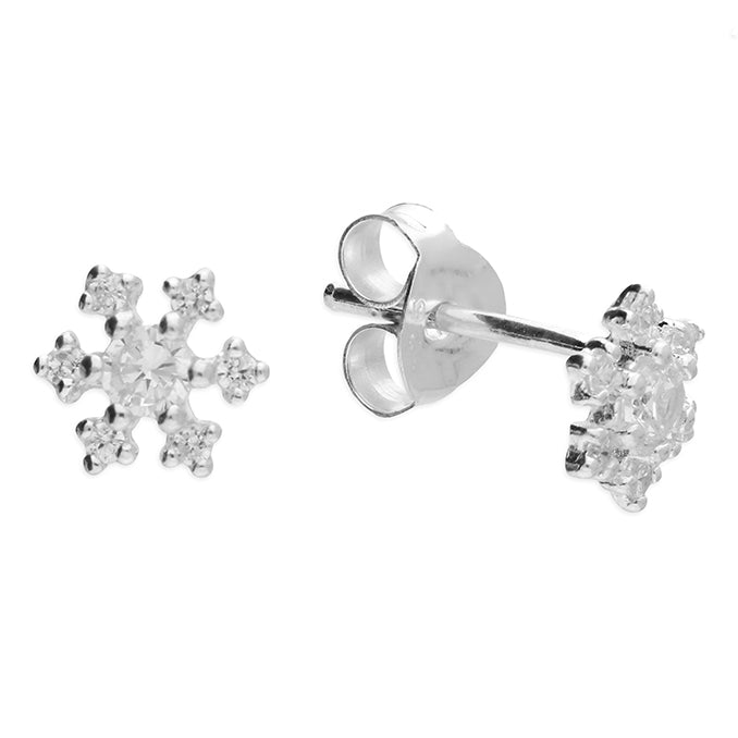 Silver Tiny CZ Snowflake Studs