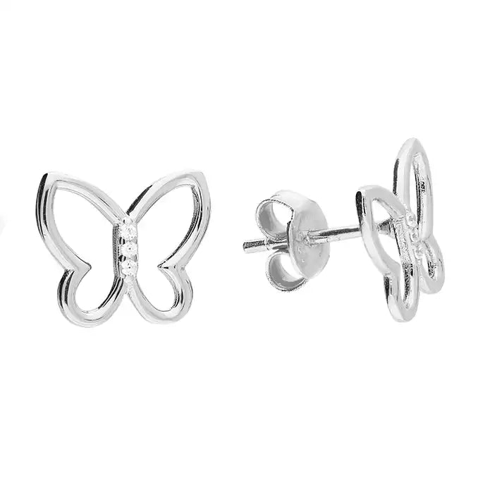 Silver Open Butterfly Stud Earrings