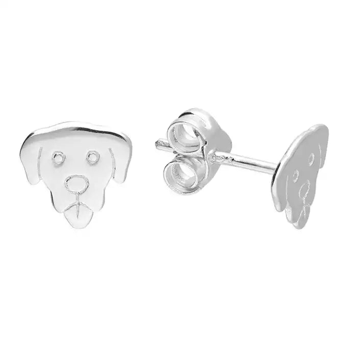 Silver Dog Face Stud Earrings