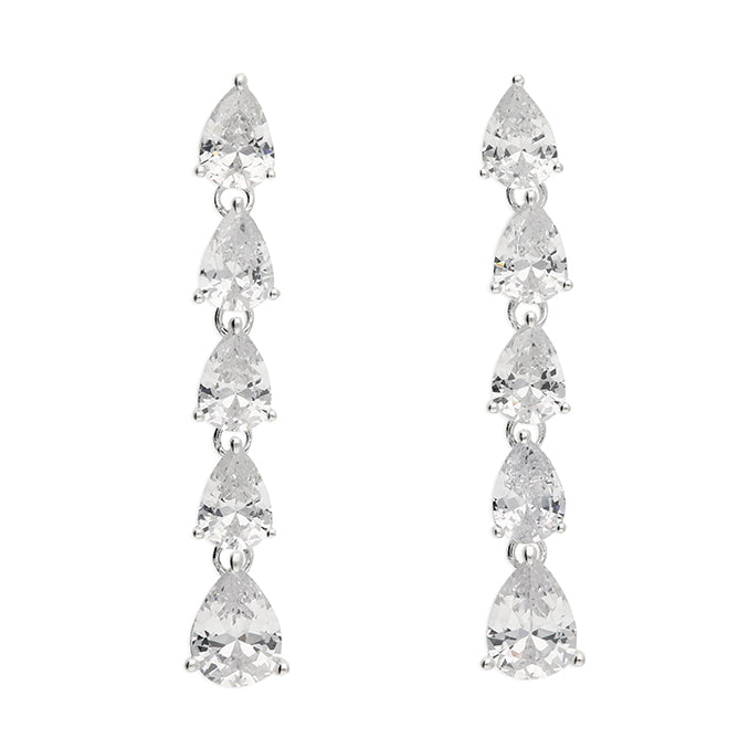 Silver Pear Cubic Zirconia Drop Earrings