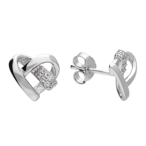Silver ribbon heart earrings
