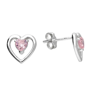 Heart silver stud with pink cz