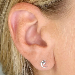 Silver Sun & Moon Stud Earrings