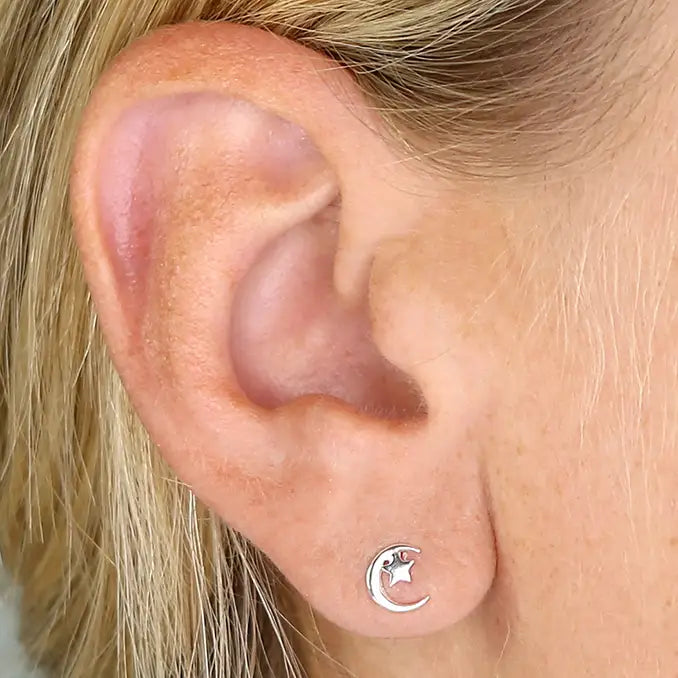 Silver Sun & Moon Stud Earrings
