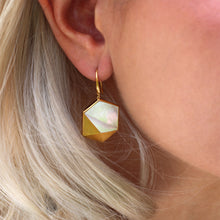 Load image into Gallery viewer, Jersey Pearl Kyra Hexagon Mother Of Pearl Gold Plated Drop Earrings
