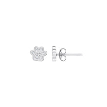 Load image into Gallery viewer, Silver Cubic Zirconia Paw Print Stud Earrings
