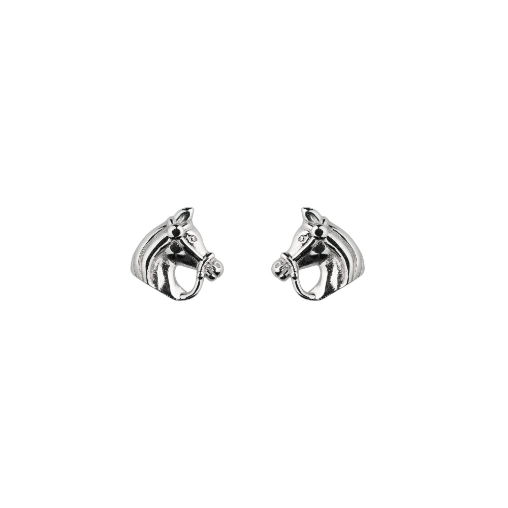 Silver Bridled Horse Earrings