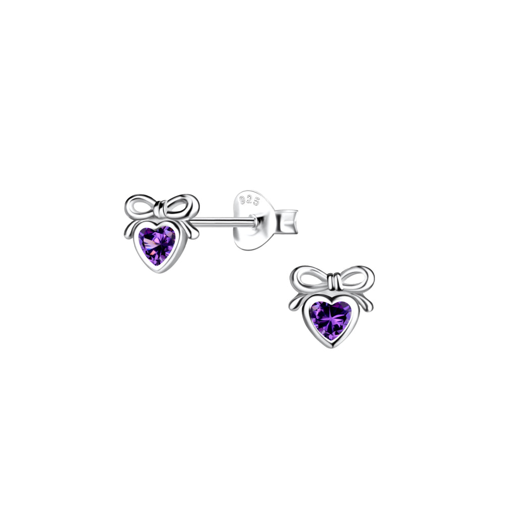 Silver Dinky Bow and Heart Stud Earrings