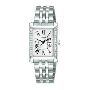Lorus Ladies Stone Set Silver Tone Bracelet Watch.