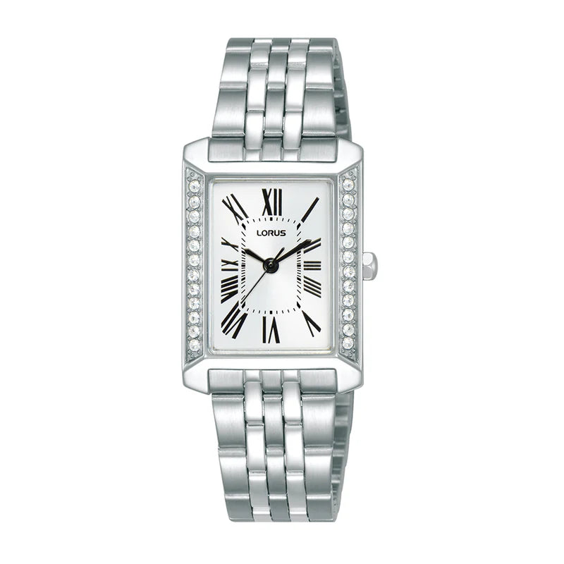 Lorus Ladies Stone Set Silver Tone Bracelet Watch.