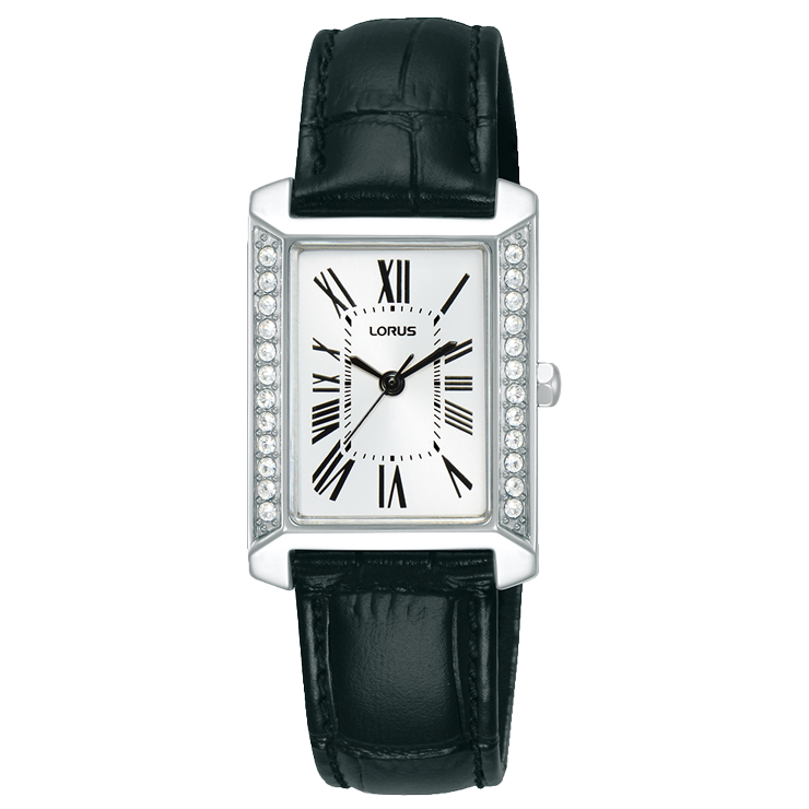 Lorus Ladies’ Black Leather Square Elegance