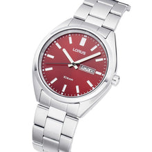 Load image into Gallery viewer, Lorus Gents Stainless Steel Bracelet Watch Red Face Date Square
