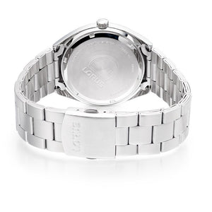 Lorus Gents Stainless Steel Bracelet Watch Red Face Date Square
