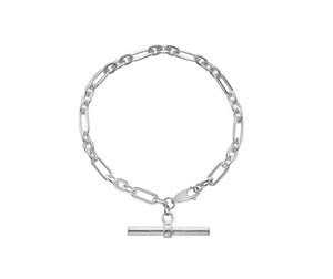 Silver Hammered Figaro Bracelet With T Bar
