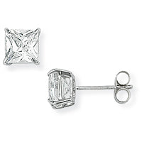 9ct White Gold Square Cut Cubic Zirconia Studs