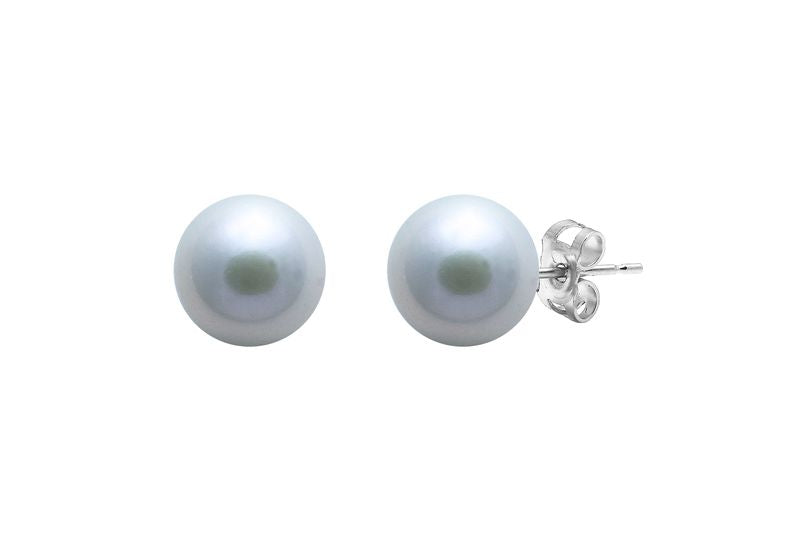 9ct White Gold Grey Cultured Pearl 8-8.5mm Earring Stud