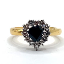 Load image into Gallery viewer, 18ct Gold Sapphire and Diamond Heart Cluster Ring
