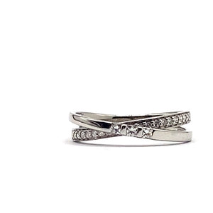 18ct White Gold Diamond Cross Over Band Ring