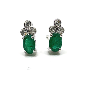 18ct White Gold Emerald and Diamond Earrings
