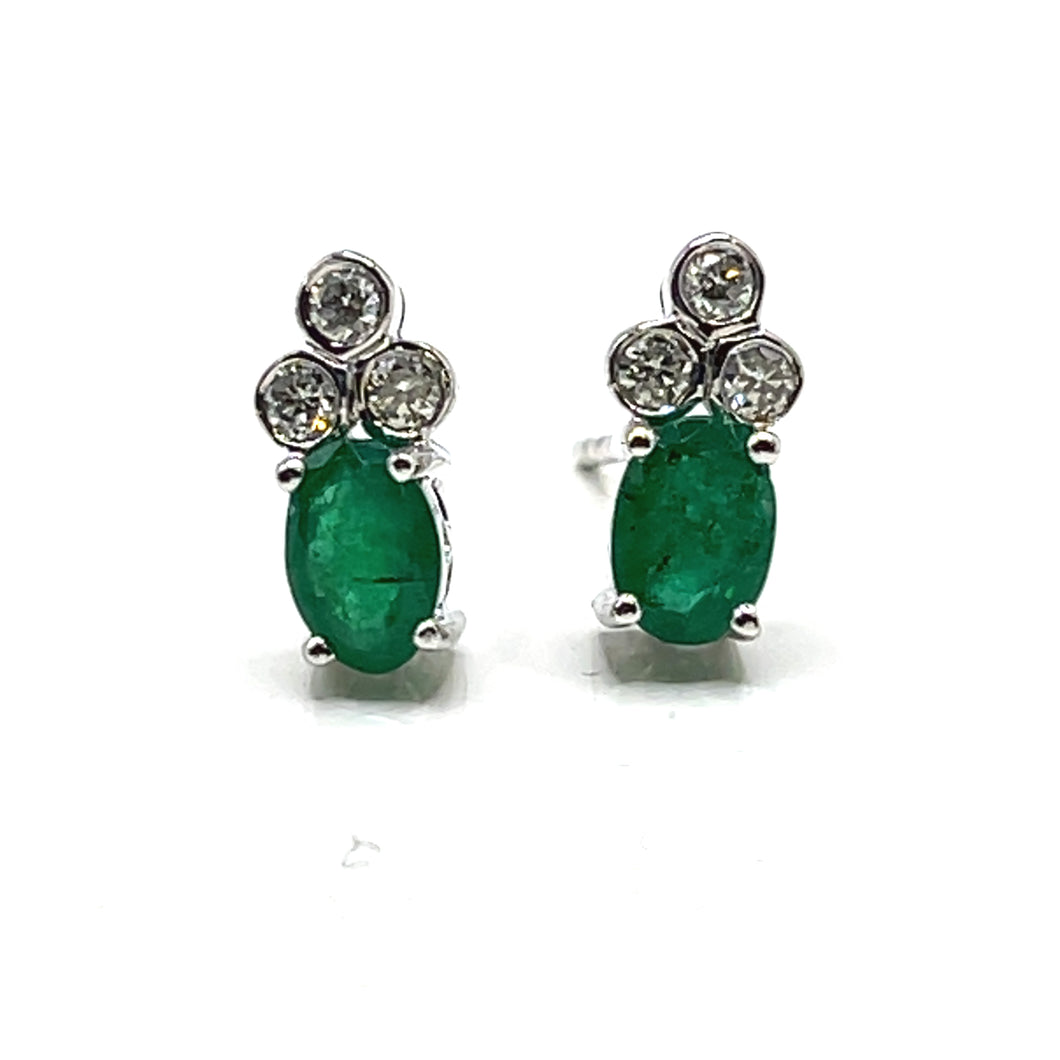 18ct White Gold Emerald and Diamond Earrings