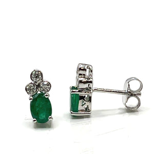 18ct White Gold Emerald and Diamond Earrings