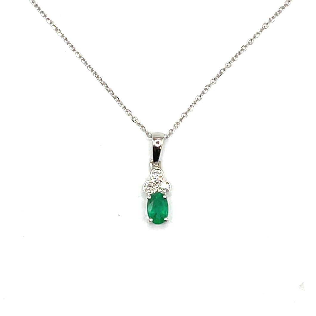 18ct White Gold Emerald and Diamond Necklace