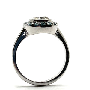 Secondhand 18ct White gold 0.91ct Cushion Cut White and Blue Diamond Ring