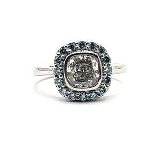 Secondhand 18ct White gold 0.91ct Cushion Cut White and Blue Diamond Ring