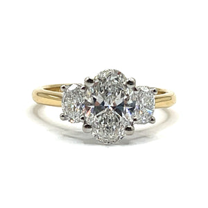 18ct Gold and Platinum Oval Trilogy Lab Grown Diamond Ring