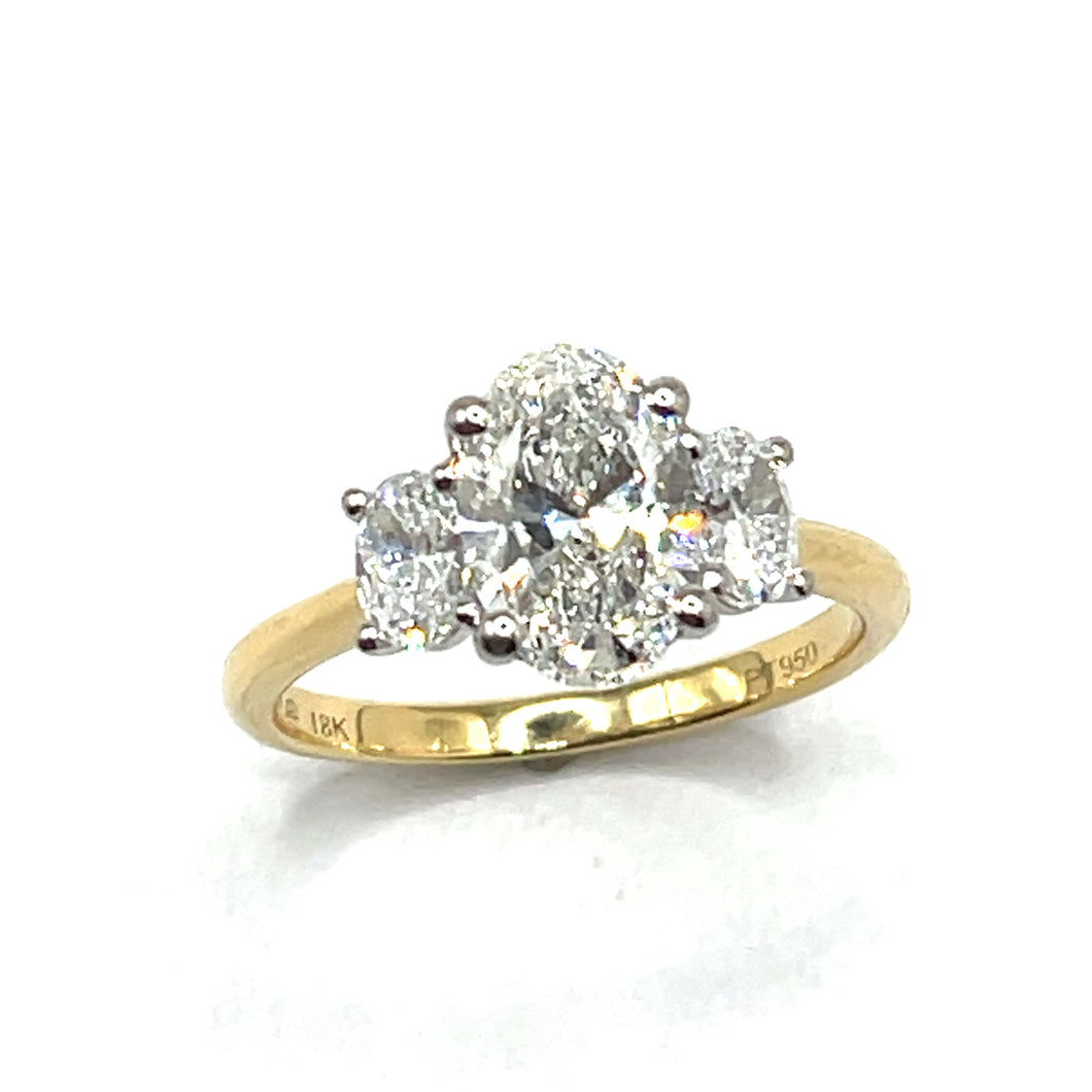 18ct Gold and Platinum Oval Trilogy Lab Grown Diamond Ring