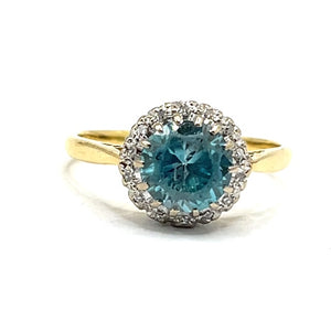 Secondhand 18ct Gold Blue Zircon and Diamond Ring