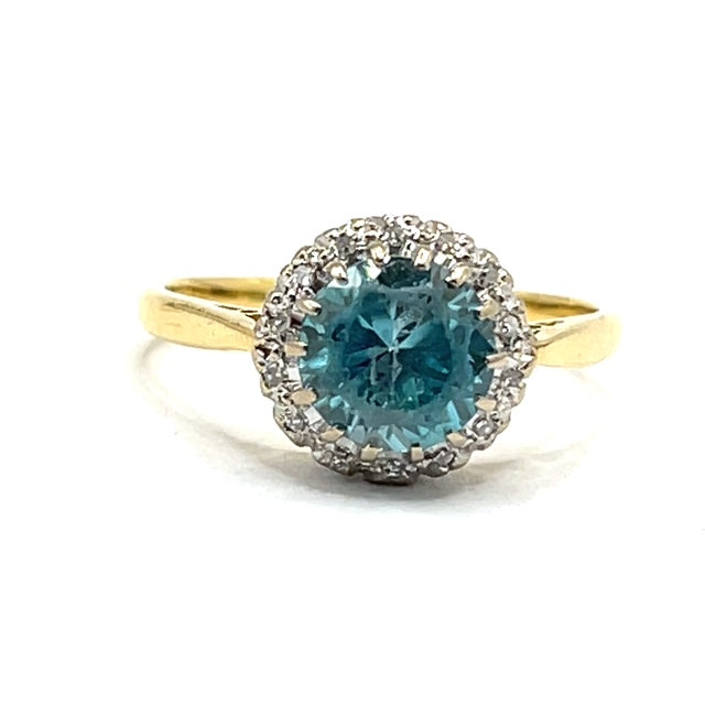 Secondhand 18ct Gold Blue Zircon and Diamond Ring
