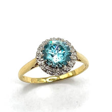 Load image into Gallery viewer, Secondhand 18ct Gold Blue Zircon and Diamond Ring
