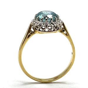 Secondhand 18ct Gold Blue Zircon and Diamond Ring