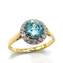 Load image into Gallery viewer, Secondhand 18ct Gold Blue Zircon and Diamond Ring
