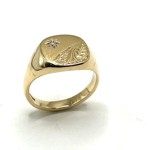 Secondhand 9ct Gold Diamond Cushion Signet Ring