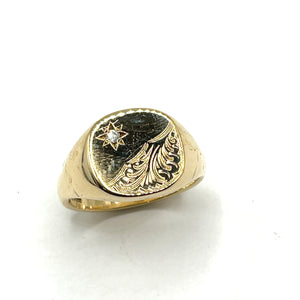 Secondhand 9ct Gold Diamond Cushion Signet Ring