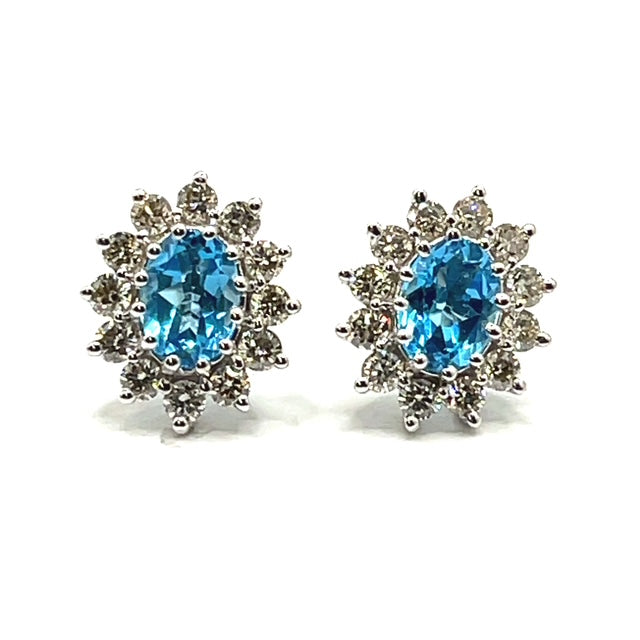 9ct White Gold Topaz and Diamond Cluster Earrings