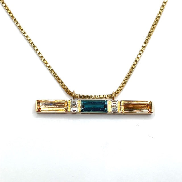 Secondhand 18ct Gold Teal Tourmaline and Citrine Necklace
