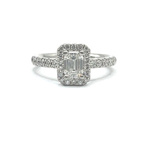 Secondhand Platinum Emerald Cut Diamond Halo Ring