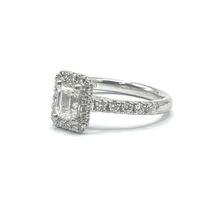 Secondhand Platinum Emerald Cut Diamond Halo Ring