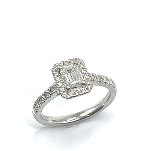 Secondhand Platinum Emerald Cut Diamond Halo Ring