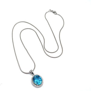 9ct White Gold Swiss Blue Topaz and Diamond Necklace