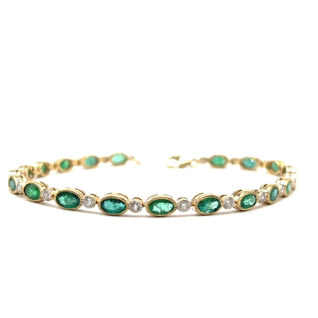 Gold Emerald and Diamond Line Bracelet