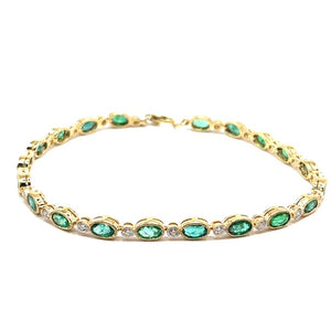 Gold Emerald and Diamond Line Bracelet