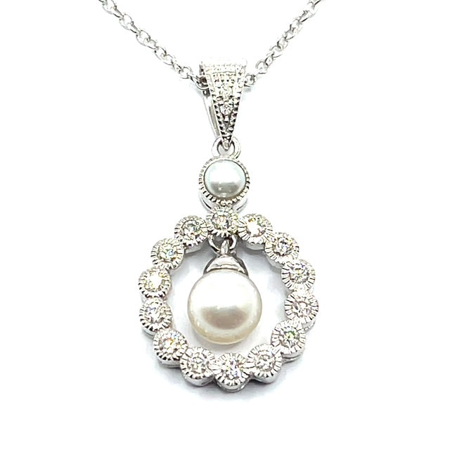 9ct Gold Pearl and Diamond Necklace